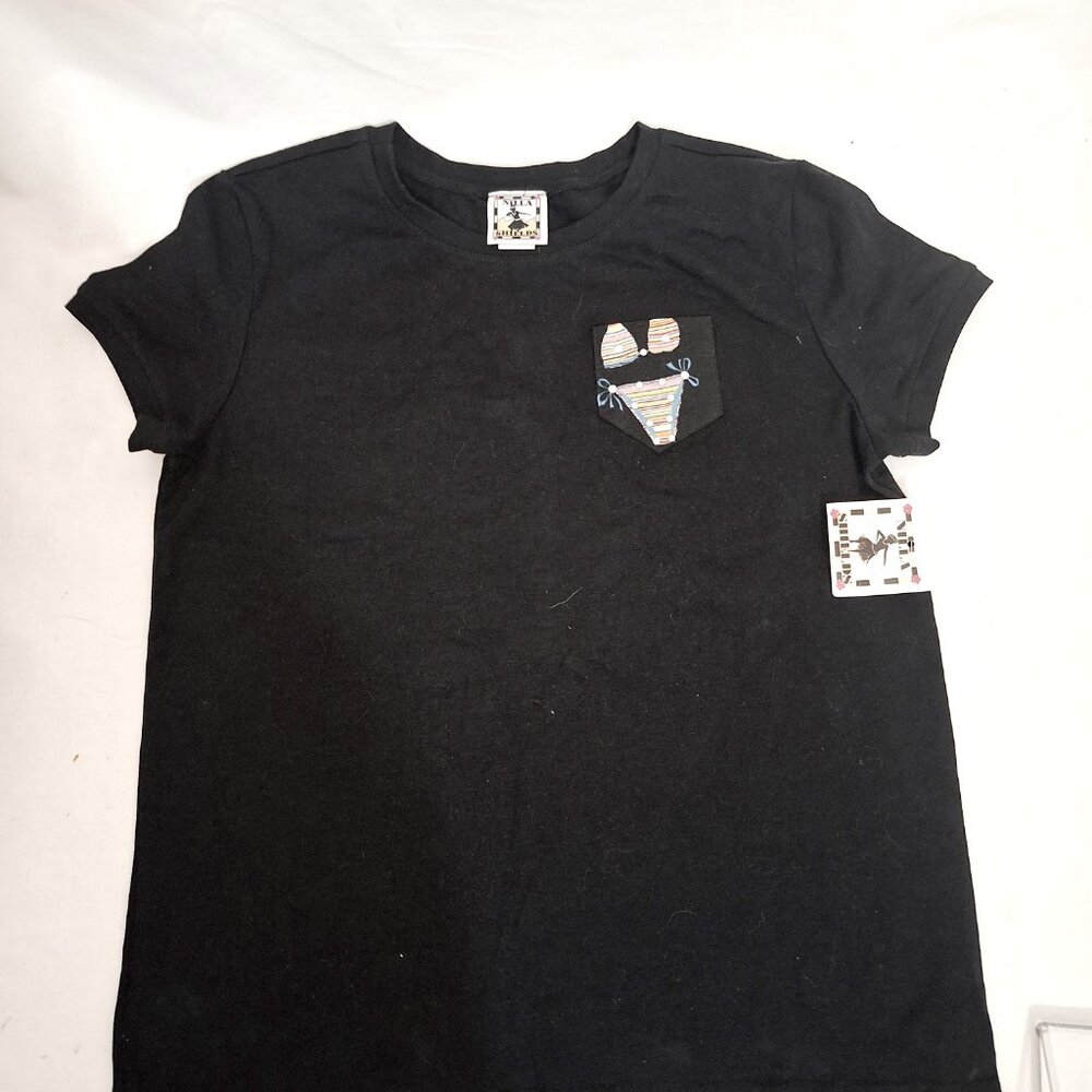 Girls Nilla Shield Tee Top XL Cap Sleeve Black Embellished